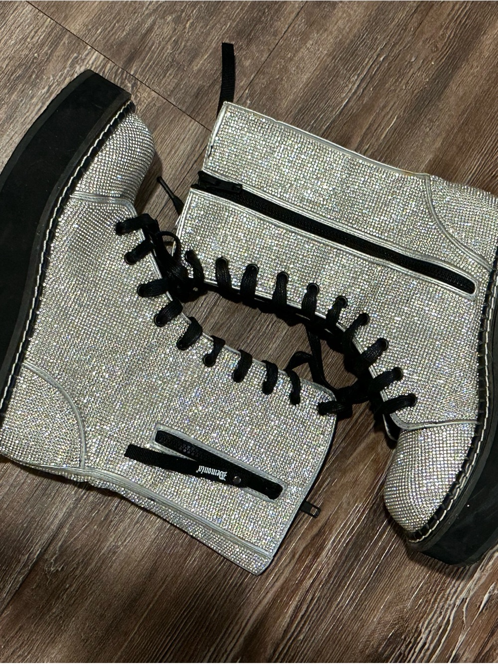 Demonia Silver Glitter Lace-Up Platform Boots